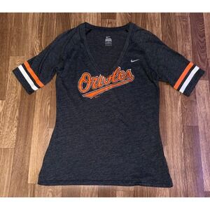 Nike Baltimore Orioles V Neck T Shirt Medium Womens Gray Short Sleeve Baseball